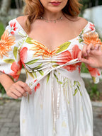 Vestido Estampado com Bolsos e Manga Sol