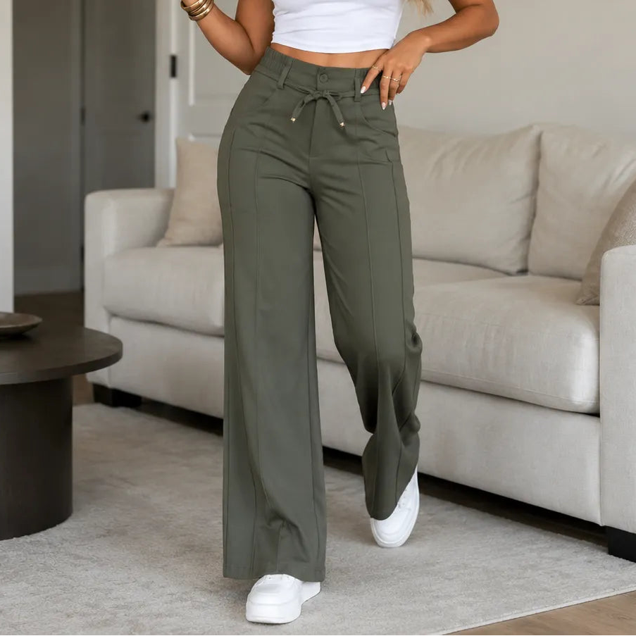 (Compre 1, Leve 2) Calça Pantalona Julie em Malha de Seda Gelo e Poliéster