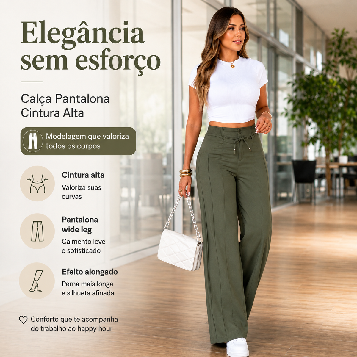 (Compre 1, Leve 2) Calça Pantalona Julie em Malha de Seda Gelo e Poliéster