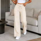 Calça Pantalona Julie em Malha de Seda Gelo e Poliéster