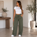 Calça Pantalona Julie em Malha de Seda Gelo e Poliéster