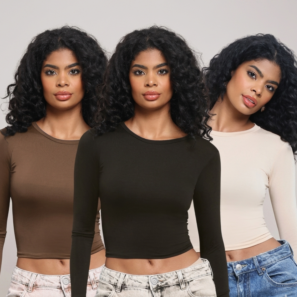 KIT 3: Blusa Feminina de Manga Longa - Meia Estação de Compressão Colada