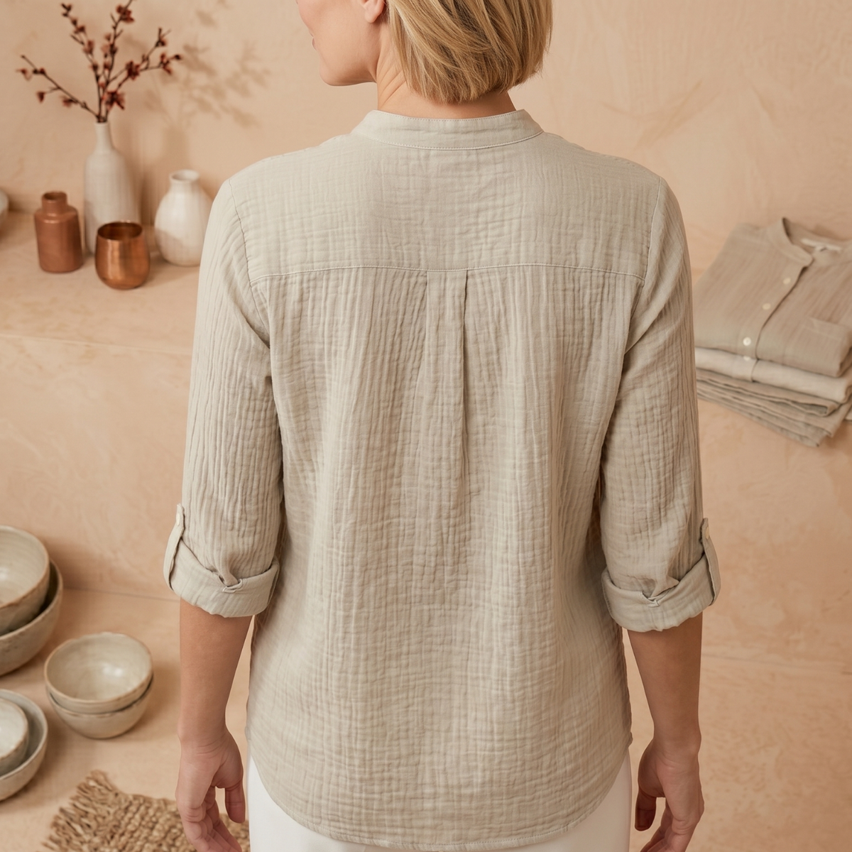 [Compre 1 e Leve 3] Camisa Adelaide™ em Linho de Algodão com Gola Mandarin / Elegância e Conforto que Se Reinventam em Cada Ocasião!