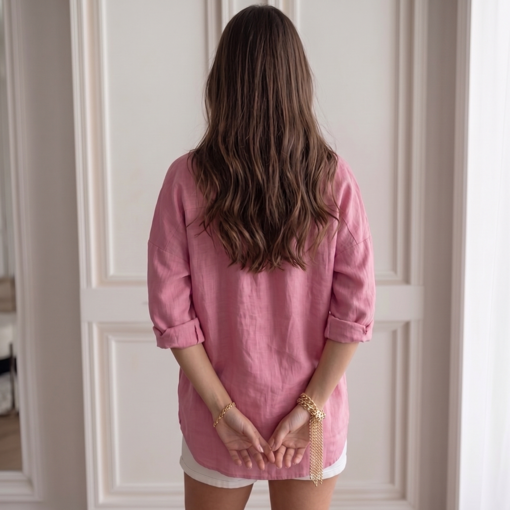 [Liquidação: Compre 1 e Leve 3] Camisa Ibiza™ em Linho de Algodão com Design Semi Plissado / Conforto e Estilo que Abraçam a Mulher Elegante!