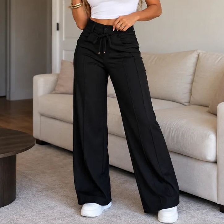 (Compre 1, Leve 2) Calça Pantalona Julie em Malha de Seda Gelo e Poliéster