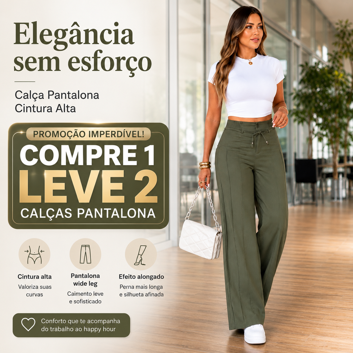 (Compre 1, Leve 2) Calça Pantalona Julie em Malha de Seda Gelo e Poliéster