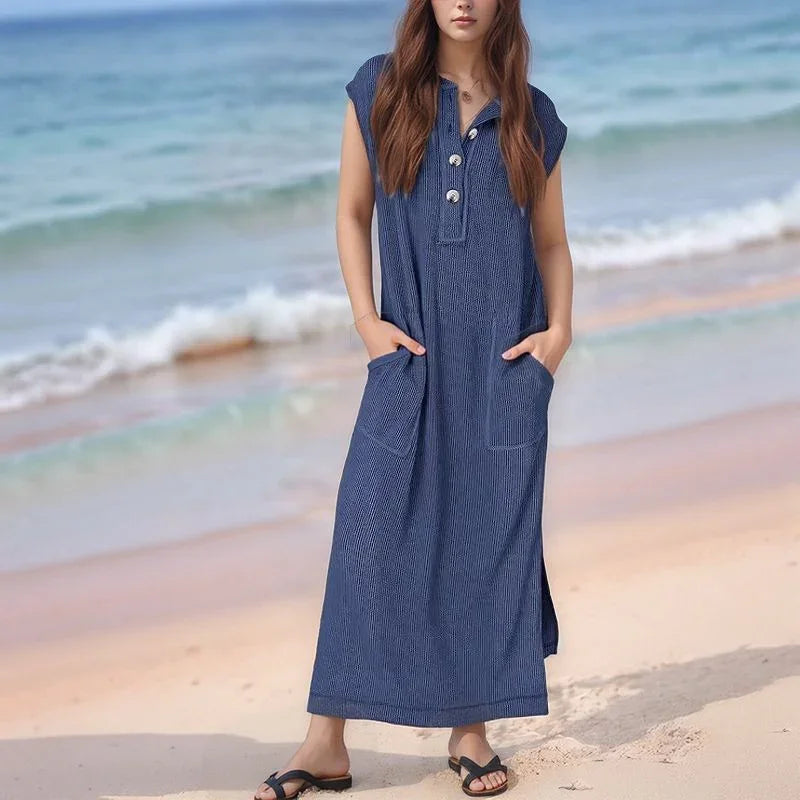 Vestido Lucelli™ Em Tecido Modal Plissado com Acabamento Artesanal