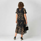 Vestido Francesca™ com Babado e Estampa Dourada
