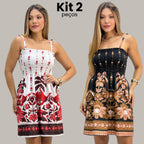 Kit 2 Vestidos Femininos Curtos Estampados
