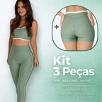 Kit Fitness Feminino 3 Peças – Top, Shorts e Legging Cintura Alta