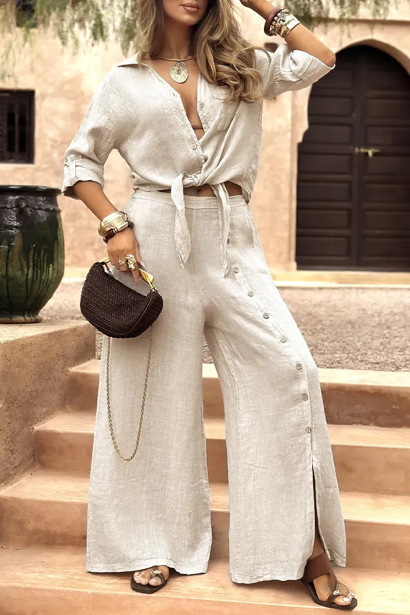 Conjunto Luna em Linho Natural - Modelagem Pantalona e Tecido Respirável (Promoção Válida Apenas Hoje)