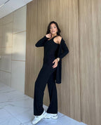 Conjunto Feminino 3 Peças: Cardigan Longo, Blusa e Calça Pantalona ( Promoção Válida Apenas Hoje)
